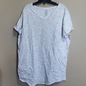 George Striped V-Neck Sleep T-Shirt with Peach Hearts Size XL